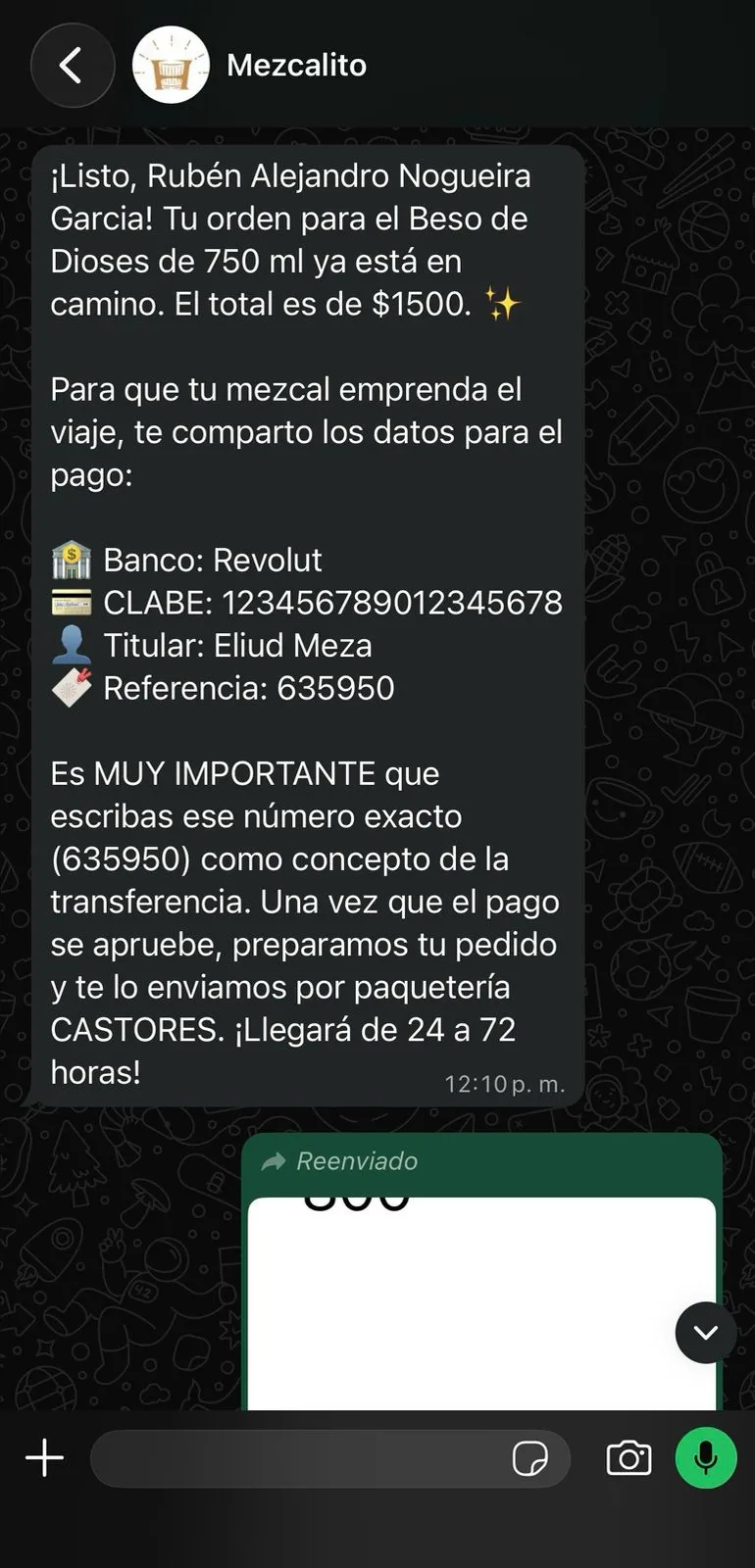 Paso 2: orden de compra generada por el bot